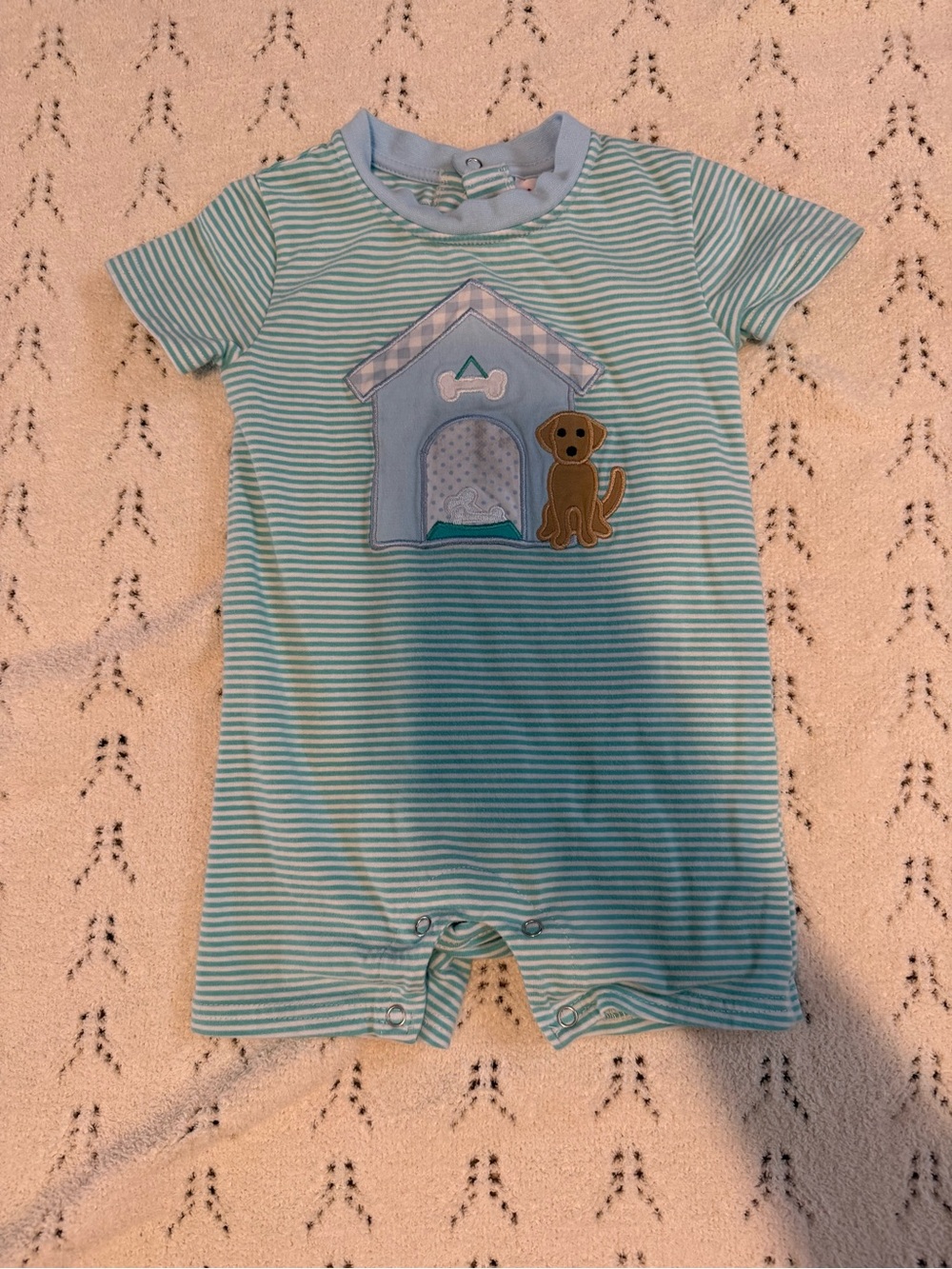 Jellybean by Smock Candy Aqua Stripe Dog House Romper 9M